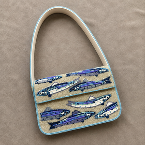 Sac de rangement brodé à la main motif poisson marin, sac à main perlé, pochette de soirée pour cadeau, sac à bandoulière, sac à main tendance - Product Image 1