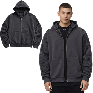 Sudadera con capucha de algodón grueso para hombre, con estampado gráfico en la manga, estilo urbano, sudaderas con capucha para hombre, fabricación a granel con marca personalizada - Product Image 1