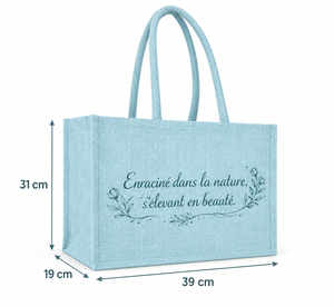 Sac fourre-tout en jute laminé bleu 39x31x19cm, poignées en coton personnalisées, vente en gros, OEM, marque privée SNC25DP, vente en vrac - Product Image 2