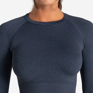 High Quality Fitness Women Soft Crew Neck Long Sleeve Crop Top Shirt Sportswear Slim Fit Compression Sexy Gym Crop Top - Product Image 3