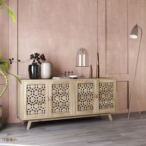 Aparador de Madera Maciza con Puerta Tallada, Mueble de Almacenamiento, Aparador Elevado, Consola para Sala de Estar o Entrada - Product Image 3