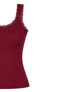 Camisola de Algodón Personalizada para Mujer, Color Borgoña, con Ribete de Encaje, Corte Ajustado, Sin Mangas, Estilo Casual de Verano, Suave, Transpirable y Básico - Product Image 2