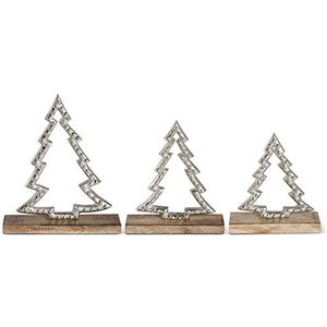Escultura de Árbol de Navidad de Metal sobre Base de Madera, Decoración Moderna y Minimalista para Mesa Navideña, Aluminio Plateado, Hecho a Mano - Product Image 4