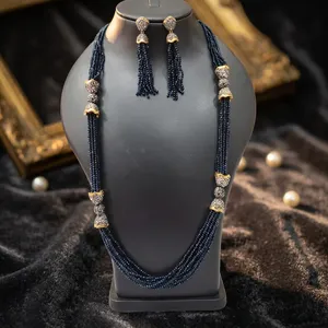 Conjunto de Collar con Piedra de Zafiro Azul Chapado en Oro con Pendientes a Juego, Joyería India Moderna para Mujer - Product Image 3