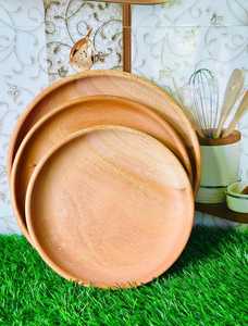 Assiettes en bois pour la cuisine et la salle à manger, assiettes en bois artisanales avec une finition lisse et polie - Product Image 2