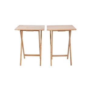 Ensemble de 2 tables pliantes modernes en bois d'hévéa massif, finition naturelle, 19 x 14,5 x 26 pouces - Product Image 4