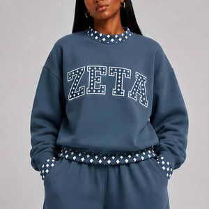 Zeta OEM Custom <b>Mock</b> <b>Neck</b> Cotton Fleece Sweatshirt Women Men Ladies Unisex Polka Dot Gingham Patch Greek Apparel Clothing - Product Image 3