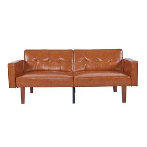 Sofá Futón Moderno de Estilo Mediados de Siglo, en Cuero PU, Ajustable y Reclinable, con Respaldo Acolchado y Patas de Madera y Metal, Sofá Cama - Product Image 3