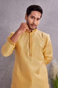 <b>Men's</b> Yellow Cotton <b>Kurta</b> Regular Fit Traditional Ethnic Wear India Pakistan Style Wedding Casual Outfit <b>Kurta</b> for <b>Mens</b> - Product Image 4