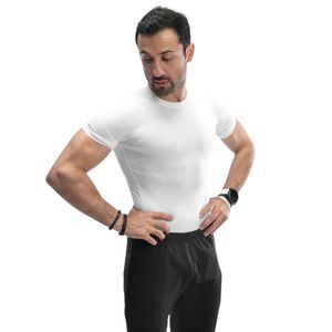 Camiseta Deportiva Blanca de Cuello Redondo y Manga Corta para Hombre, Corte Ajustado, Ligera, para Entrenamiento, Gimnasio, Deportes - Product Image 1