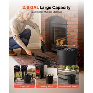 Set di 4 Secchielli per Cenere in Metallo con Coperchio, Paletta e Guanti, Capacità 2,6 Galloni per Caminetto - Product Image 4