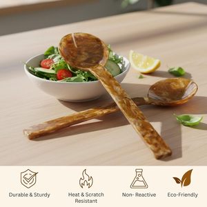 ชุดช้อนเสิร์ฟสลัดเรซิ่นลายหินอ่อนสีน้ำตาลและสีทอง (2 ชิ้น) |   ช้อนและส้อมเสิร์ฟขนาด 11 นิ้ว น้ำหนักเบา หรูหรา สำหรับสลัดและของว่าง - Product Image 3