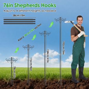 Supporto da Giardino in Metallo Regolabile in Altezza per Esterni con Base a 5 Punte e Doppi Ganci, Accessorio per Mangiatoie per Uccelli, Lanterne e Cesti Sospesi - Product Image 5