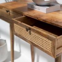 Console à 2 tiroirs Vandana Lunaris Vesta en rotin, design moderne de meubles d'appoint en osier naturel