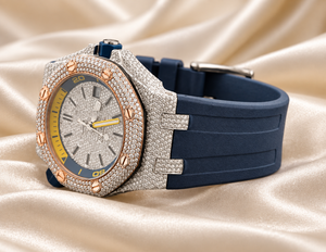 Montre analogique à quartz pour homme Raj Gems, incrustée de diamants, boîtier en cristal saphir 46 mm, bracelet en silicone bleu, luxe et mode mixte - Product Image 3