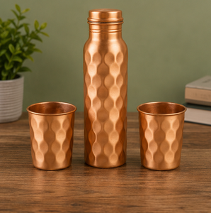 Ensemble d'hydratation en cuivre alvéolé écologique haut de gamme avec verres – Idéal pour la maison, les voyages et les fêtes - Product Image 3
