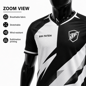 Soccer Uniform Set <b>BIN</b> FATEH Unisex Adult Size Wholesale Rate <b>Black</b> White Digital Print Breathable Polyester Custom Brand OEM - Product Image 6
