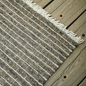 Tapis de prière artisanal en laine, à rayures abstraites, écologique, gris ivoire, tissage plat, Kilim Durrie, tapis moderne pour salon - Product Image 2