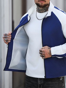 Veste coupe-vent unisexe à blocs de couleur, motif patchwork, style bomber zippé, vêtement d'extérieur standard pour les loisirs en extérieur - Product Image 4