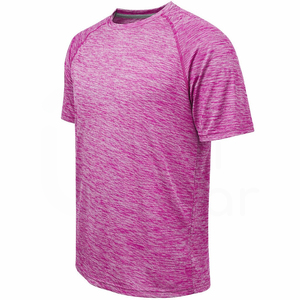 T-shirt pour homme en polyester de couleur unie violette, manches courtes, col rond, décontracté, tricoté, coupe régulière, séchage rapide, design uni - Product Image 3