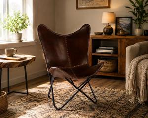 Silla de Cuero Marrón Oscuro de Lujo, Silla de Comedor Moderna y Ligera Hecha a Mano con Marco de Metal Negro, Silla de Salón para el Hogar y la Oficina - Product Image 3