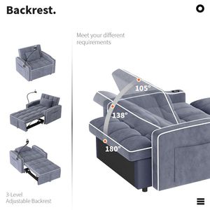 Poltrona letto estraibile in velluto a coste con cuscino, portabicchieri in acciaio inossidabile spazzolato, supporto per telefono e porta di ricarica USB - Product Image 5