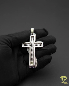 Pendentif croix personnalisé avec pierres bleues, diamants de laboratoire VVS, argent sterling 925, bijoux hip hop pour hommes - Product Image 4