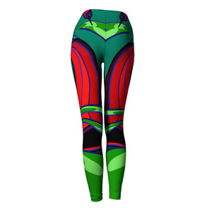 High Waist Full Length Cartoon Print <b>Leggings</b> Stretch Knitted Spandex Polyester Women's Sporty Yoga Pants Green Red Patterned - Product Image 1