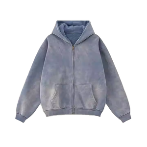 Custom Men's Hoodie Jacket Vintage <b>Style</b> Acid Washed Long Sleeve and Oversized Zip Winter Lined Cotton Design for Men - Product Image 3