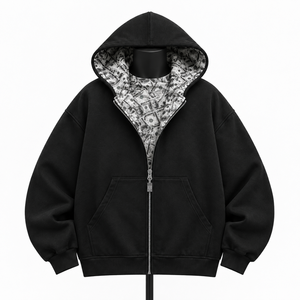 Custom <b>Black</b> <b>Zip</b> <b>Up</b> <b>Hoodie</b> Men Oversized Streetwear <b>Hoodie</b> Lining OEM ODM Wholesale Manufacturer Supplier - Product Image 1