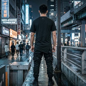 T-shirt technique sportif personnalisé pour homme FIFOSPORTS, noir mat, polyester/coton, séchage rapide, respirant, style streetwear asymétrique - Product Image 5
