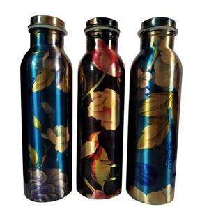 Botella de cobre con diseño floral de última generación, con acabado esmaltado, para uso doméstico y en servicios de catering, botella de agua artesanal con acabado artesanal. - Product Image 6