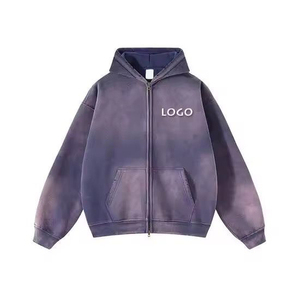 Sudadera con capucha de felpa francesa extragrande personalizada para hombre, gruesa, con lavado ácido, cremallera doble bidireccional, de secado rápido, transpirable, para invierno y protección solar. - Product Image 2
