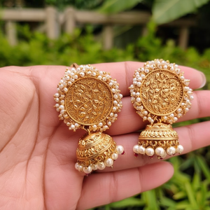 Pearl Jhumka Earrings with Golden Finish - Product Image 3