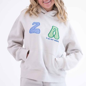 Zeta |   Sudadera con Capucha Tau Bordada en Tela Twill, Forro Polar Blanco, Unisex, Casual, con Logotipo Frontal, Corte Regular, para Otoño - Product Image 1