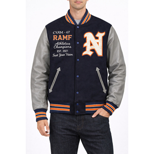 High Quality Custom Logo Mens Varsity Jacket Winter <b>Fleece</b> Leather Bomber Embroidery Streetwear Letterman Varsity Jacket for Man - Product Image 3