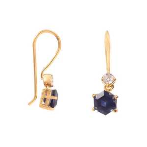 Pendientes de Zafiro Azul Ceilán Hexagonal, Plata de Ley 925, Chapados en Oro de 14K, Joyería Fina para Mujer - Product Image 2