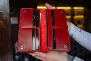 Portefeuille de voyage unisexe en cuir véritable vintage antivol LWM-0077, facile à transporter, fermeture ouverte, longueur longue, mini porte-monnaie pour femmes et hommes - Product Image 3