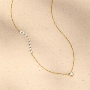 Ensemble de bijoux collier et bracelet en argent sterling 925 avec serti asymétrique en CZ - Product Image 1