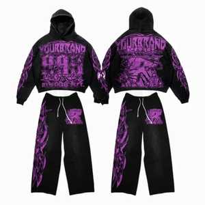 Conjunto Deportivo de Sudadera con Capucha y Pantalones Color Morado Sólido de LONG MISSION INDUSTRY, Corte Regular, 100% Algodón, Informal de Invierno, Unisex - Product Image 5