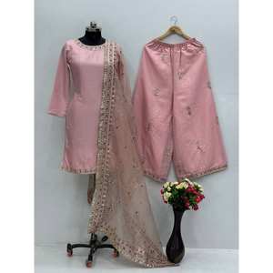 Fancy Top Plazzo Dupatta Set para fiestas de mujeres bordadas con trabajo de secuencia - Product Image 3