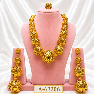 Luxury 24K Gold Plated Brass Bridal Jewelry <b>Set</b> with Zircon Bridal Necklace Earrings & Ring <b>Set</b> for Wedding A-63209 - Product Image 5
