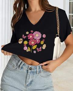 Camisetas Cortas de Alta Calidad para Mujer, Camisetas Básicas de Verano con Cuello en V - Product Image 2