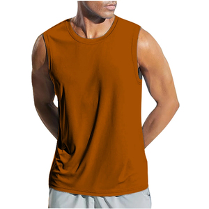 Camiseta sin mangas para hombre, color naranja sólido, transpirable, 100% algodón, cuello redondo, tejido informal, estilo musculoso - Product Image 4