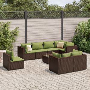Ensemble de salon de jardin en polyrotin marron 9 pièces avec coussins - Product Image 1