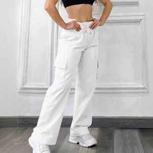 Wholesale Women Street Fashion Multi Pocket <b>Cargo</b> Pants High Waist Straight Leg Loose Fit Slimming Casual Trousers for Women - Product Image 5