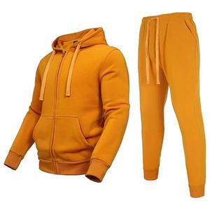 Conjunto de Sudadera con Capucha y Pantalones Deportivos para Hombre, Color Sólido, Felpa Francesa, Estilo Casual Otoñal, Corte Regular, Naranja, Traje Deportivo de Dos Piezas - Product Image 1