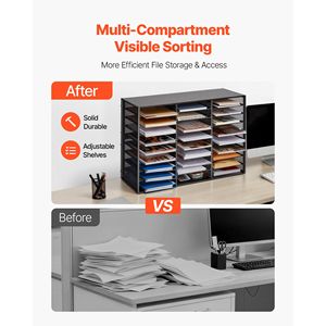 Organizzatore da scrivania in metallo a 27 scomparti con coperchio in legno e rete metallica rimovibile per archiviazione documenti e letterature - Product Image 2