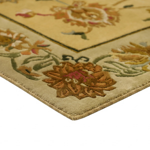 Tapis floral multicolore en laine doré antique, tapis de zone à bordure botanique moderne, antidérapant, écologique, tufté à la main pour salon - Product Image 6