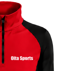 Women Quarter Zip Athletic <b>Top</b> <b>Red</b> <b>Long</b> <b>Sleeve</b> Fitted Sports Training Shirt High Collar Thumbhole Performance Activewear - Product Image 5